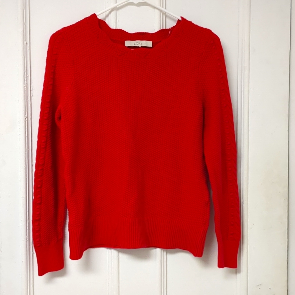 Red knit sweater Loft by Ann Taylor 100% cotton